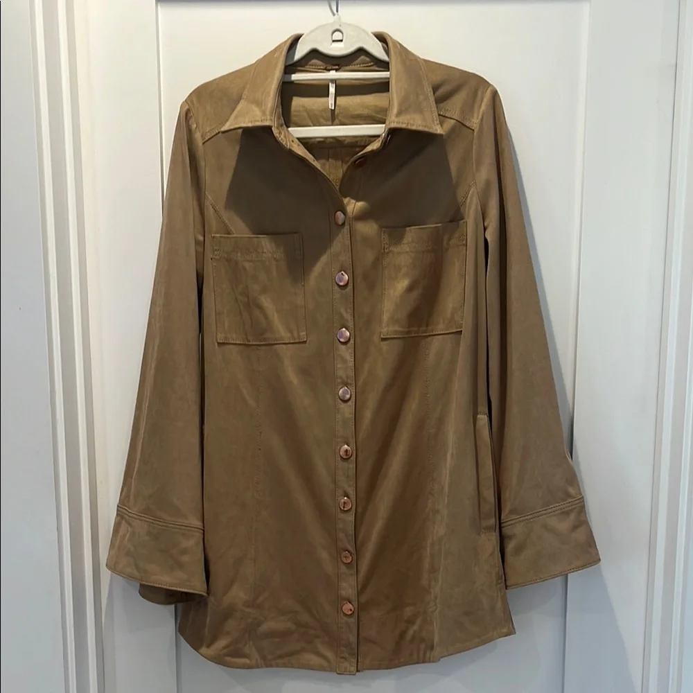Free People Tan Long Sleeve Notched Collar Jacket - Picture 1 of 5